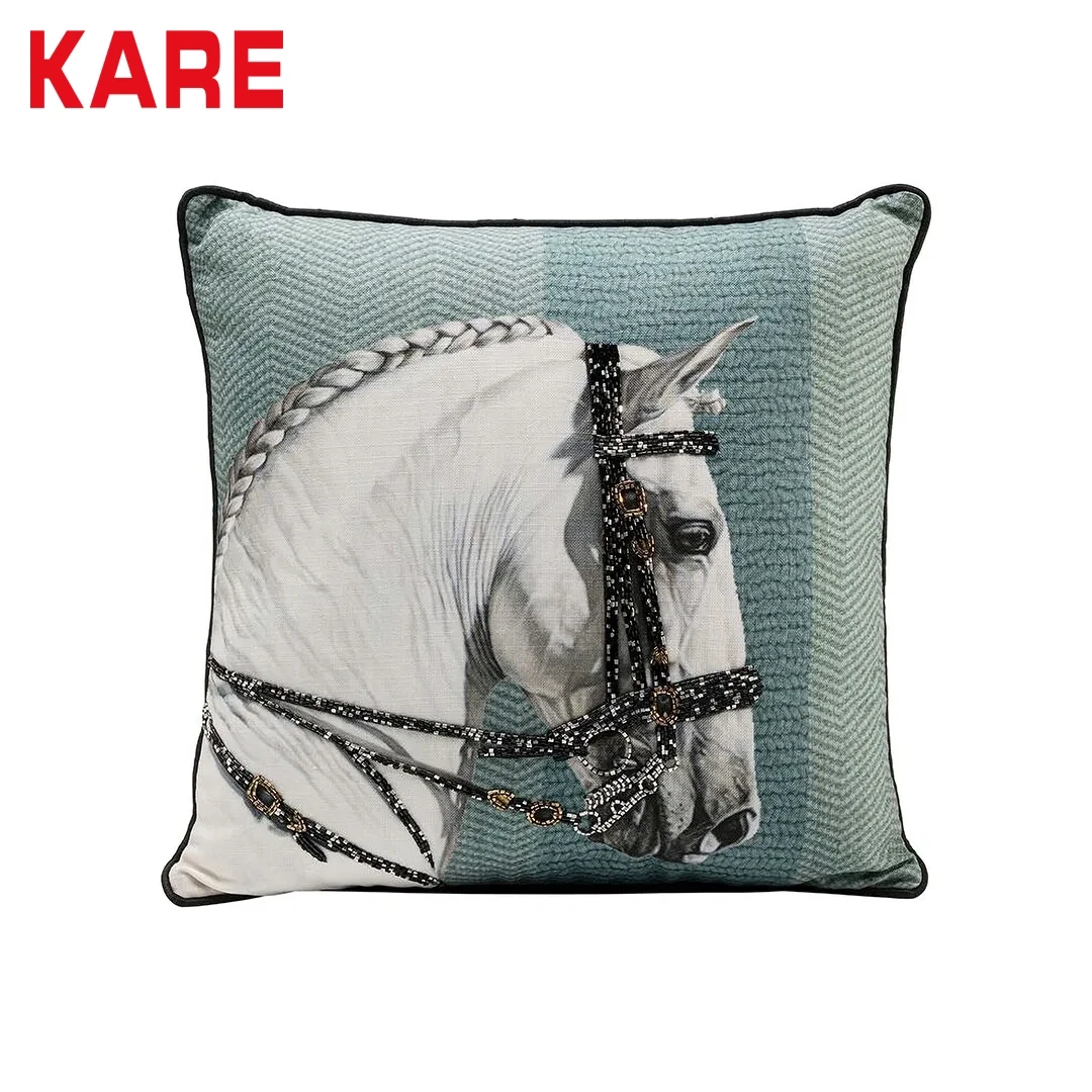 HORSE HEAD CUSHION BLUE