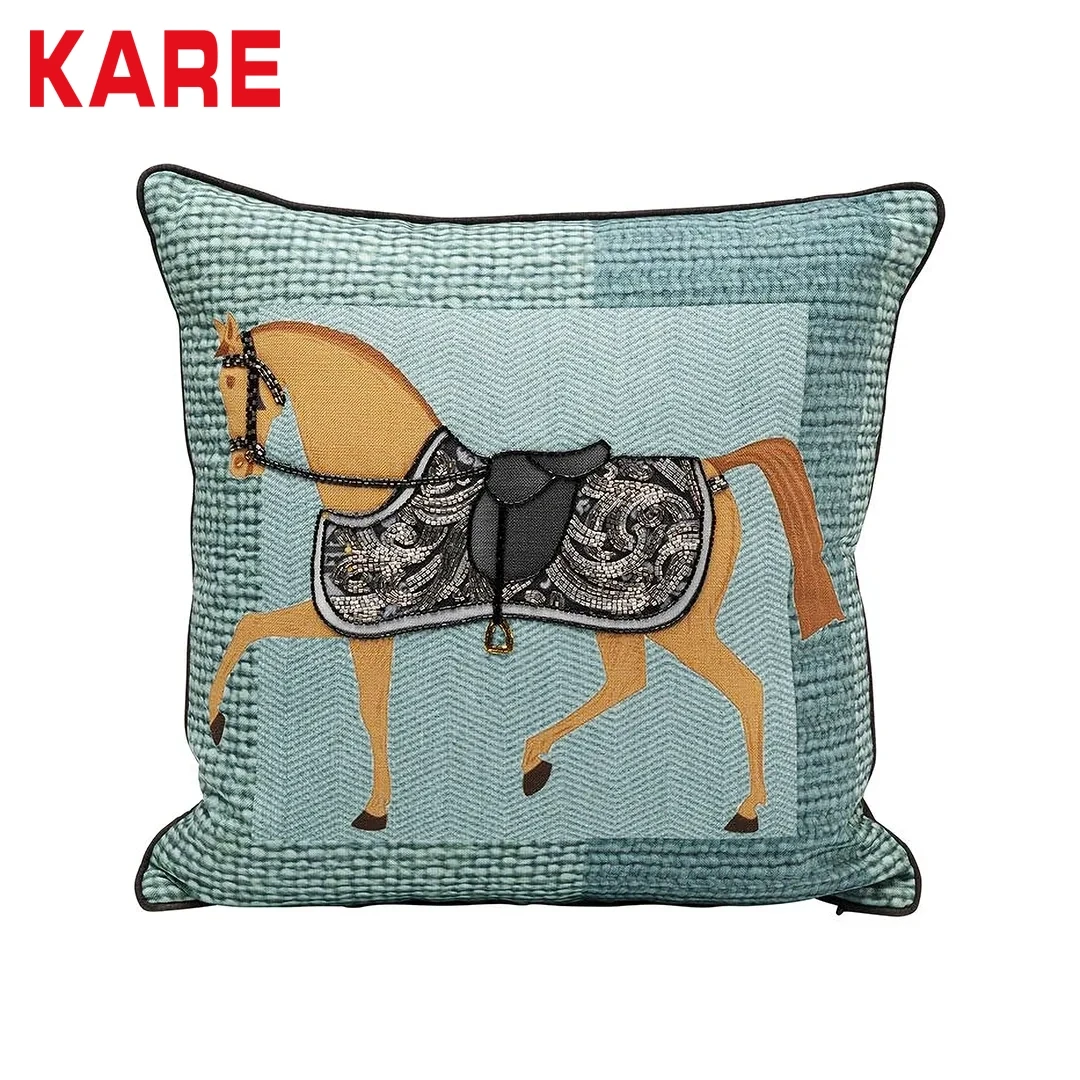 HORSE PLAID CUSHION BLUE
