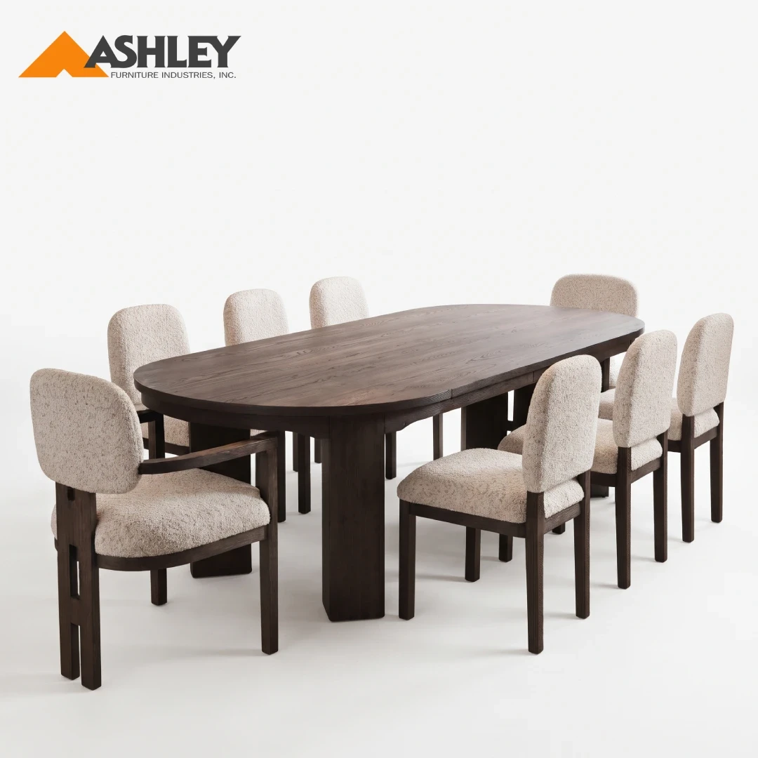 NEO DINING TABLE SET 6 CHAIRS - BROWN