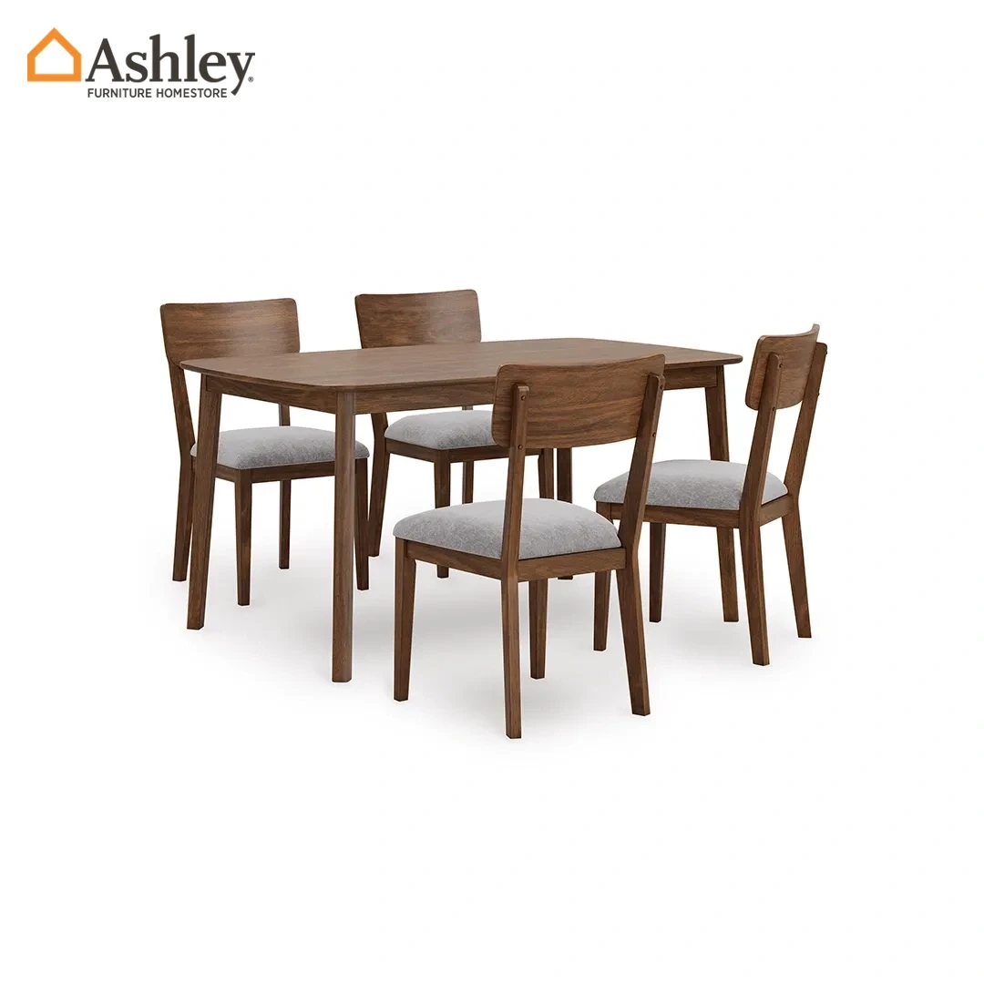 LYNCOTT DINING TABLE SET 4 CHAIRS BROWN