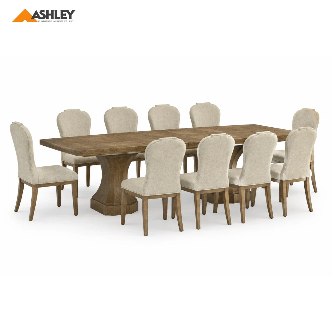 JORLAINA TIVOLY DINING TABLE SET 10 CHAIRS - BROWN