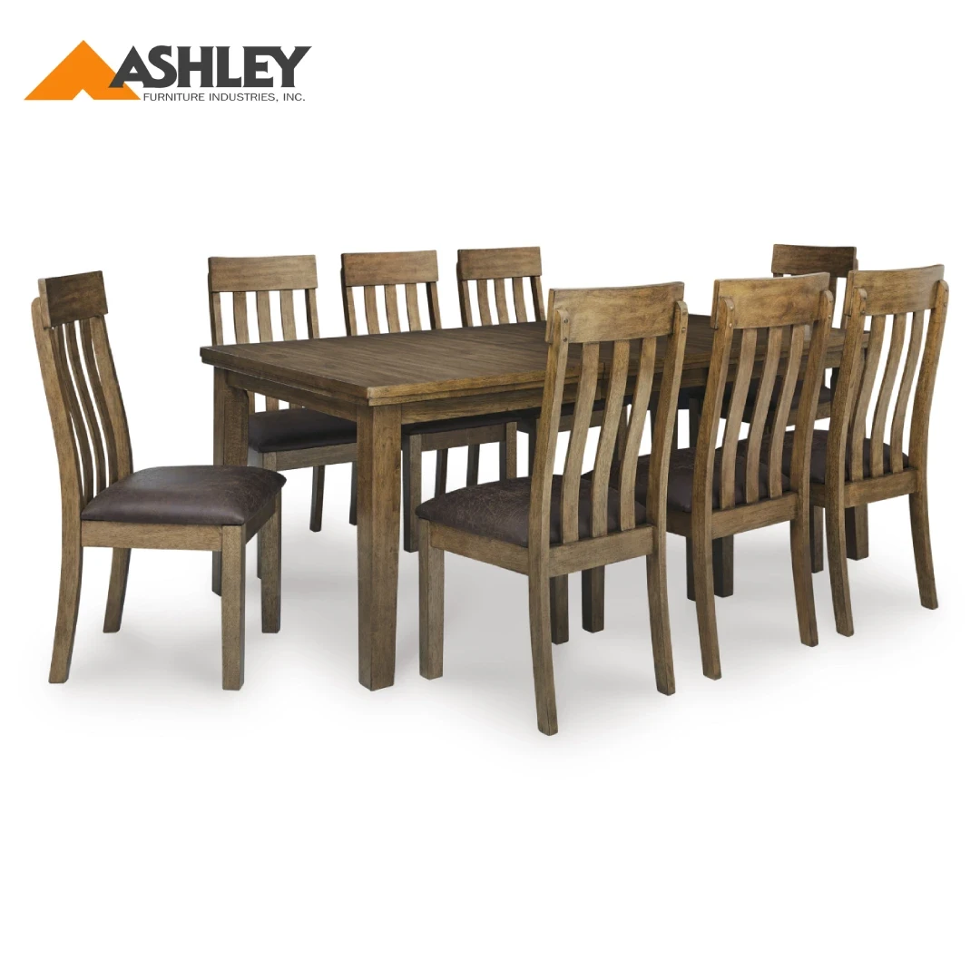 BROXTYN TIVOLY DINING TABLE SET 8 CHAIRS - LIGHT BROWN