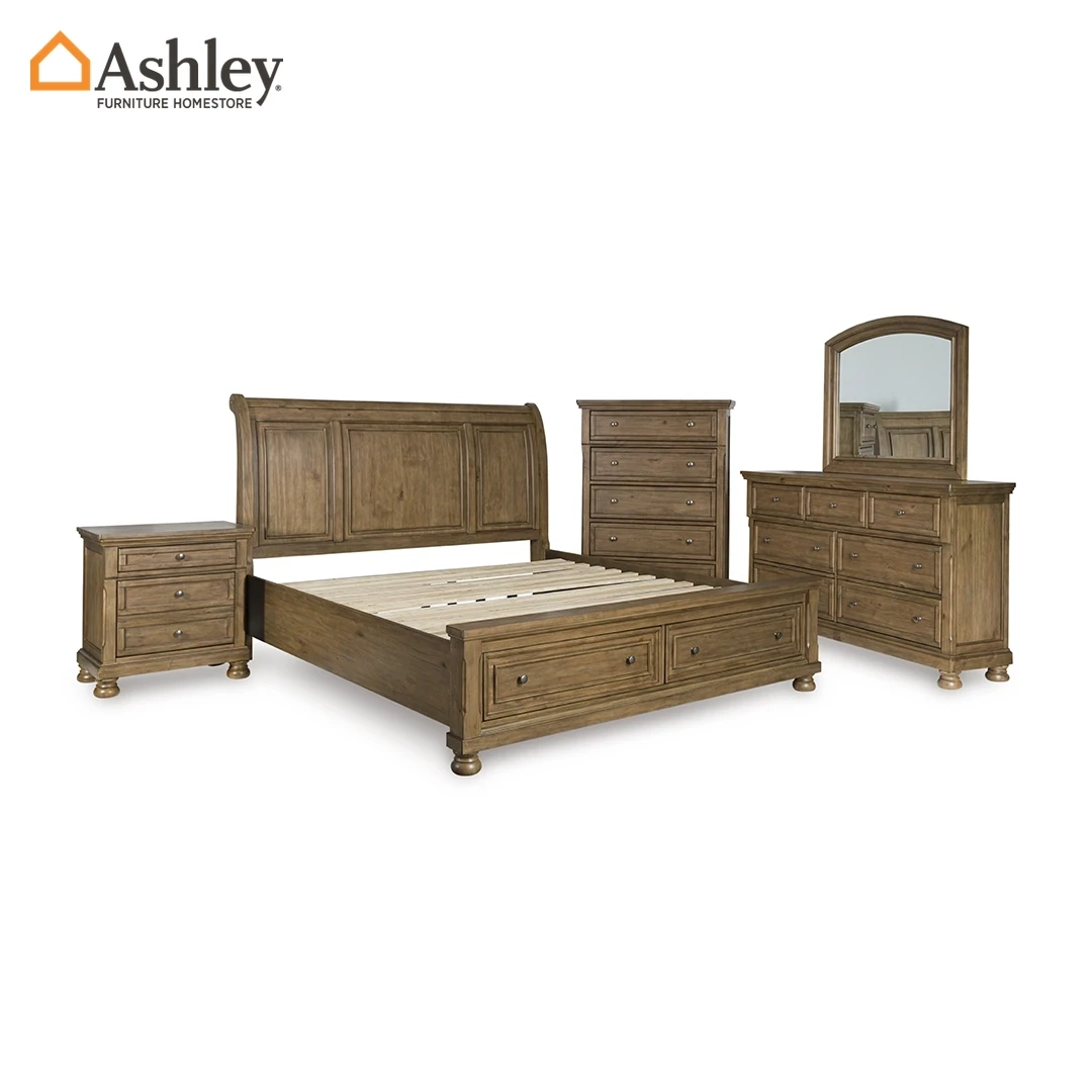 VANDENMORE BEDROOM SET WITHOUT WARDROBE KING SIZE (193 X 203 CM) - LIGHT BROWN
