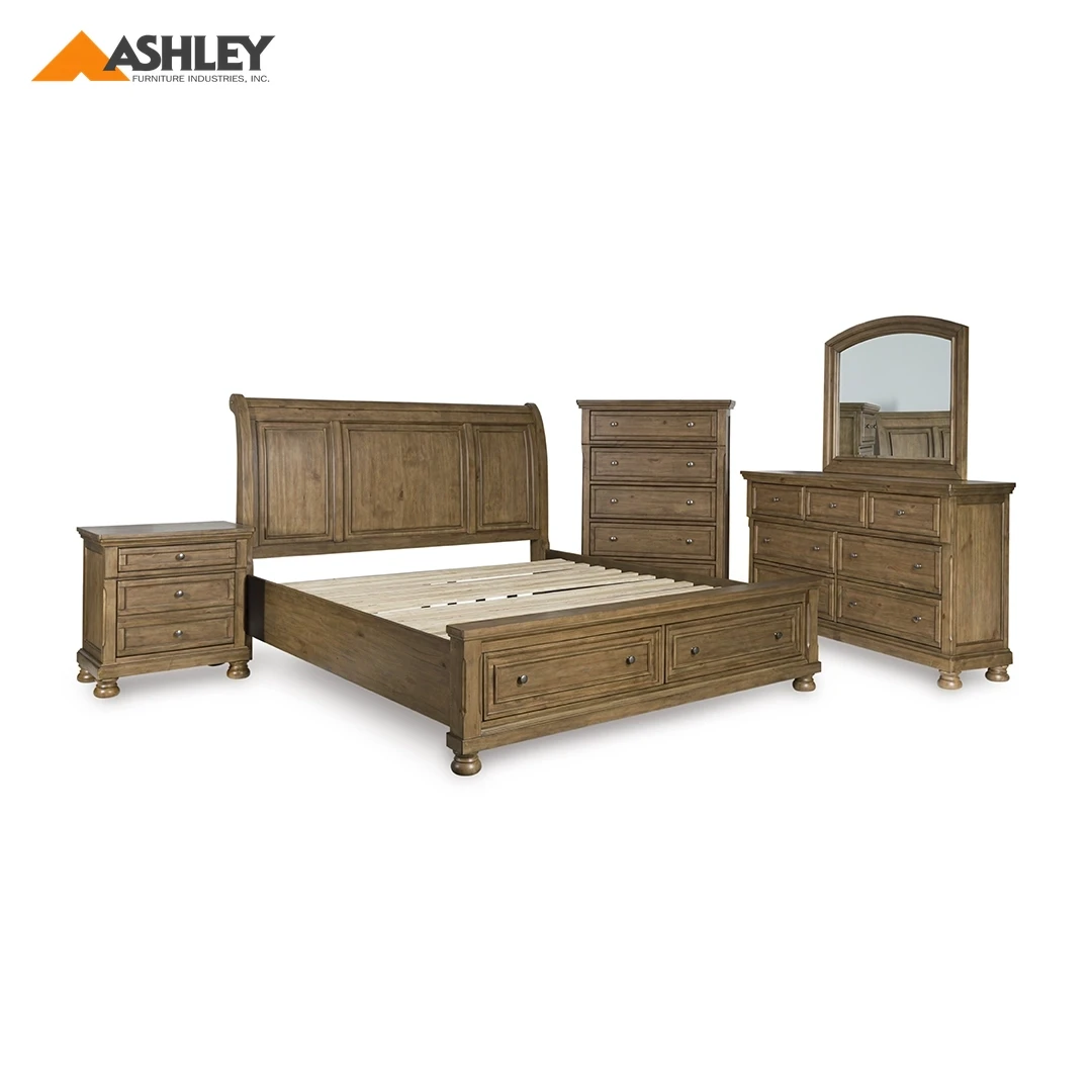 VANDENMORE BEDROOM SET WITHOUT WARDROBE KING SIZE (193 X 203 CM) - LIGHT BROWN