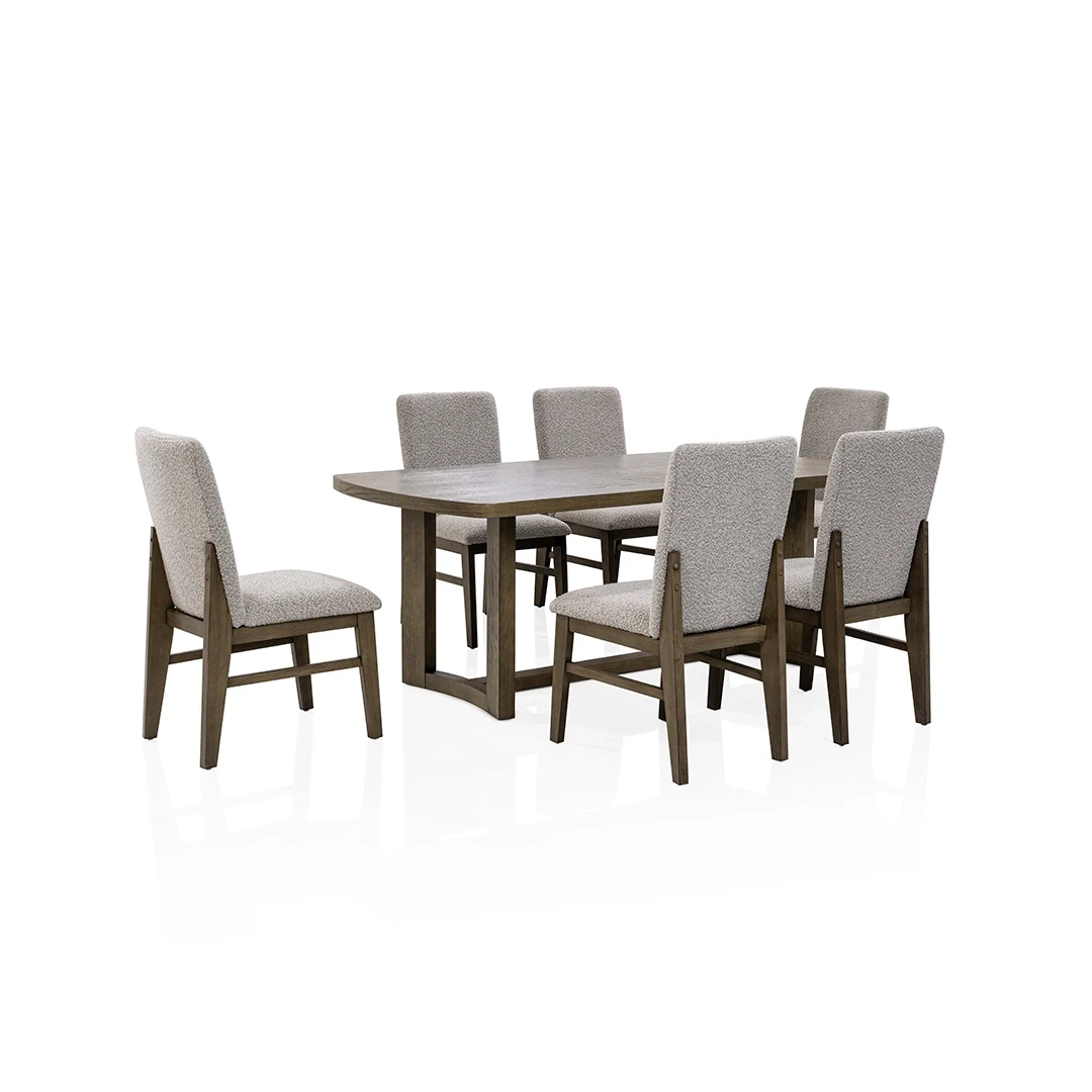 LINCE WOODEN DINING TABLE SET 6 CHAIRS BROWN
