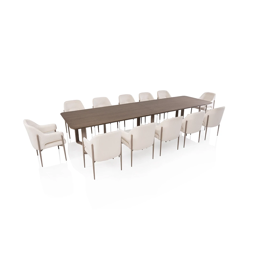 KRAFT DINING TABLE SET 12 CHAIRS BROWN