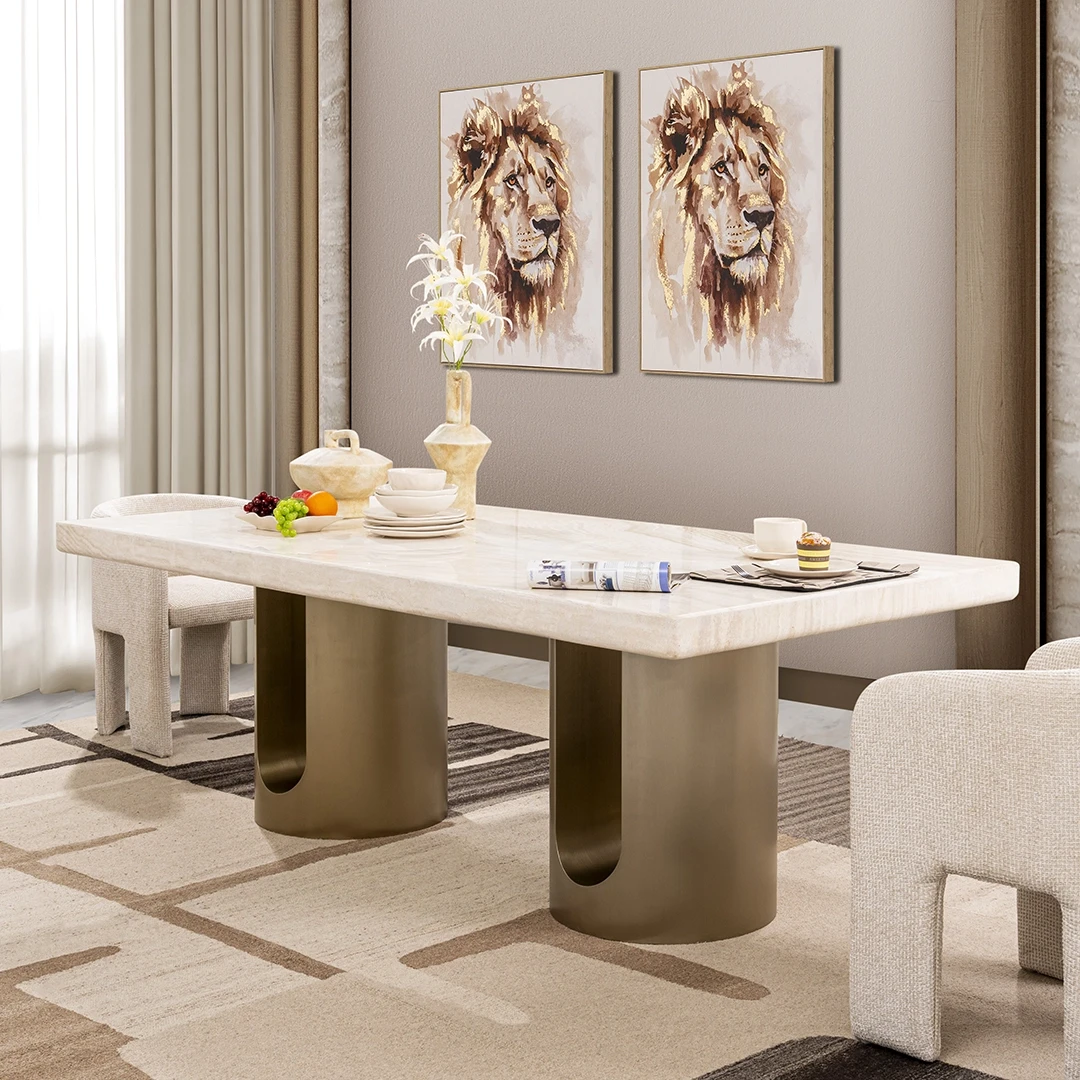 DINING TABLE - BEIGE AND GOLD