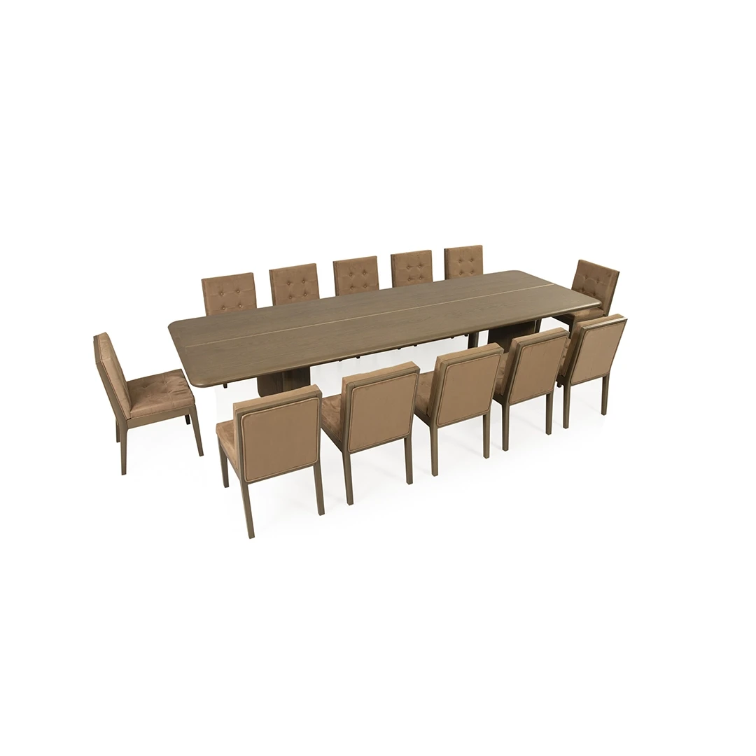 NOOMIR DINING TABLE SET 12 CHAIRS BROWN