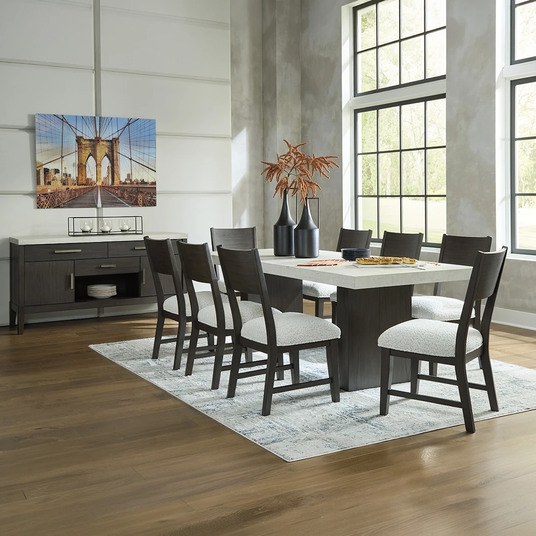 WESTONFORT DINING TABLE SET 8 CHAIRS - BEIGE