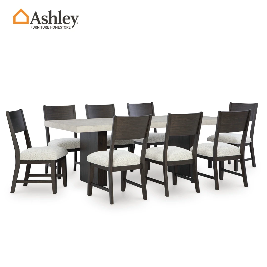 WESTONFORT DINING TABLE SET 8 CHAIRS - BEIGE