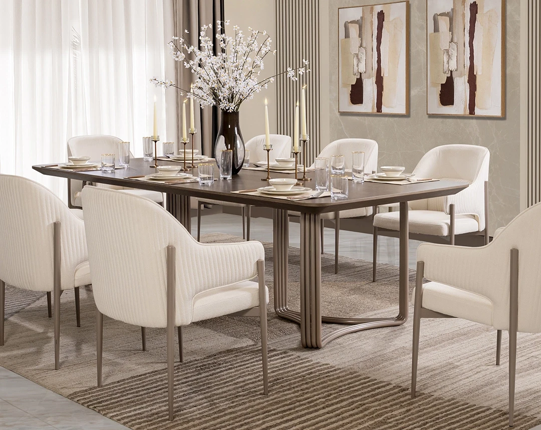 IROMI DINING TABLE BROWN MADE FROM ENGINEERED WOOD,FABRIC,METAL