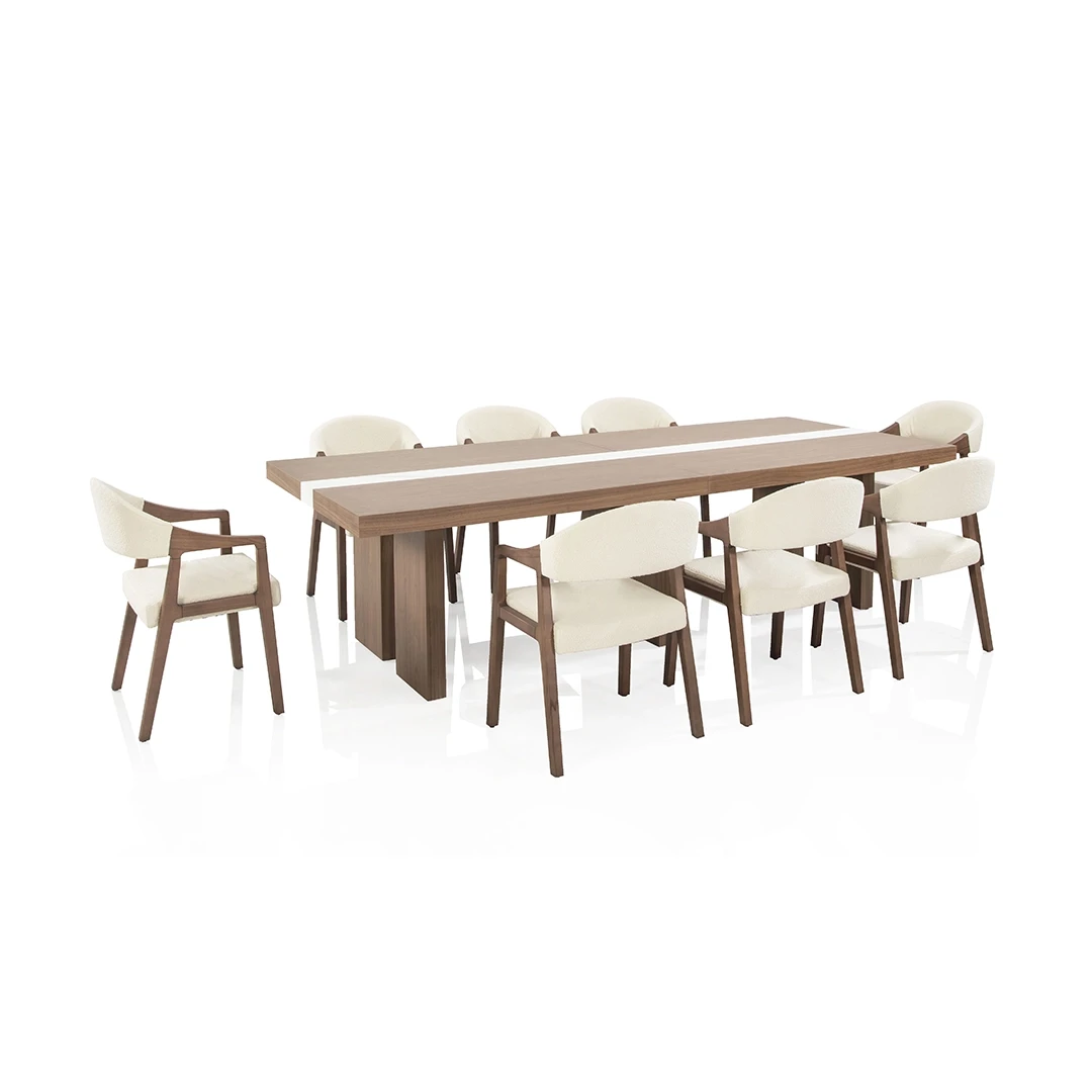 TIVOLY DINING TABLE SET 8 CHAIRS WITH ARMS - BROWN