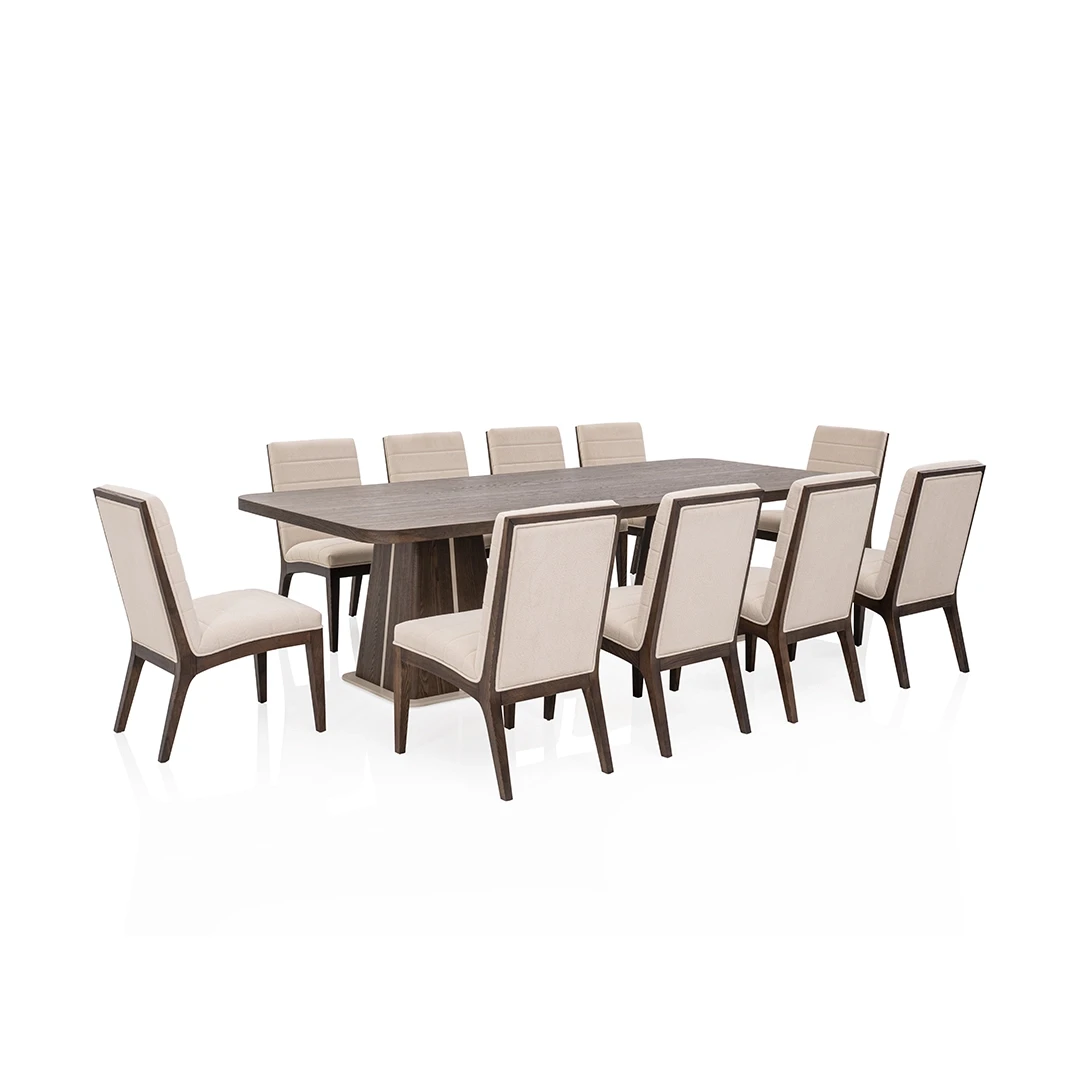 MANORA WOODEN DINING TABLE SET 10 CHAIRS BROWN