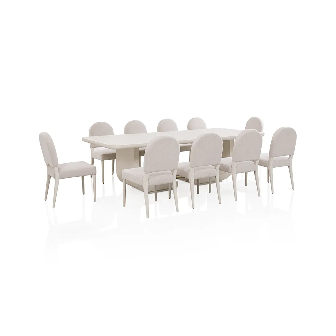 LUCEA WOODEN DINING TABLE SET 10 CHAIRS BEIGE
