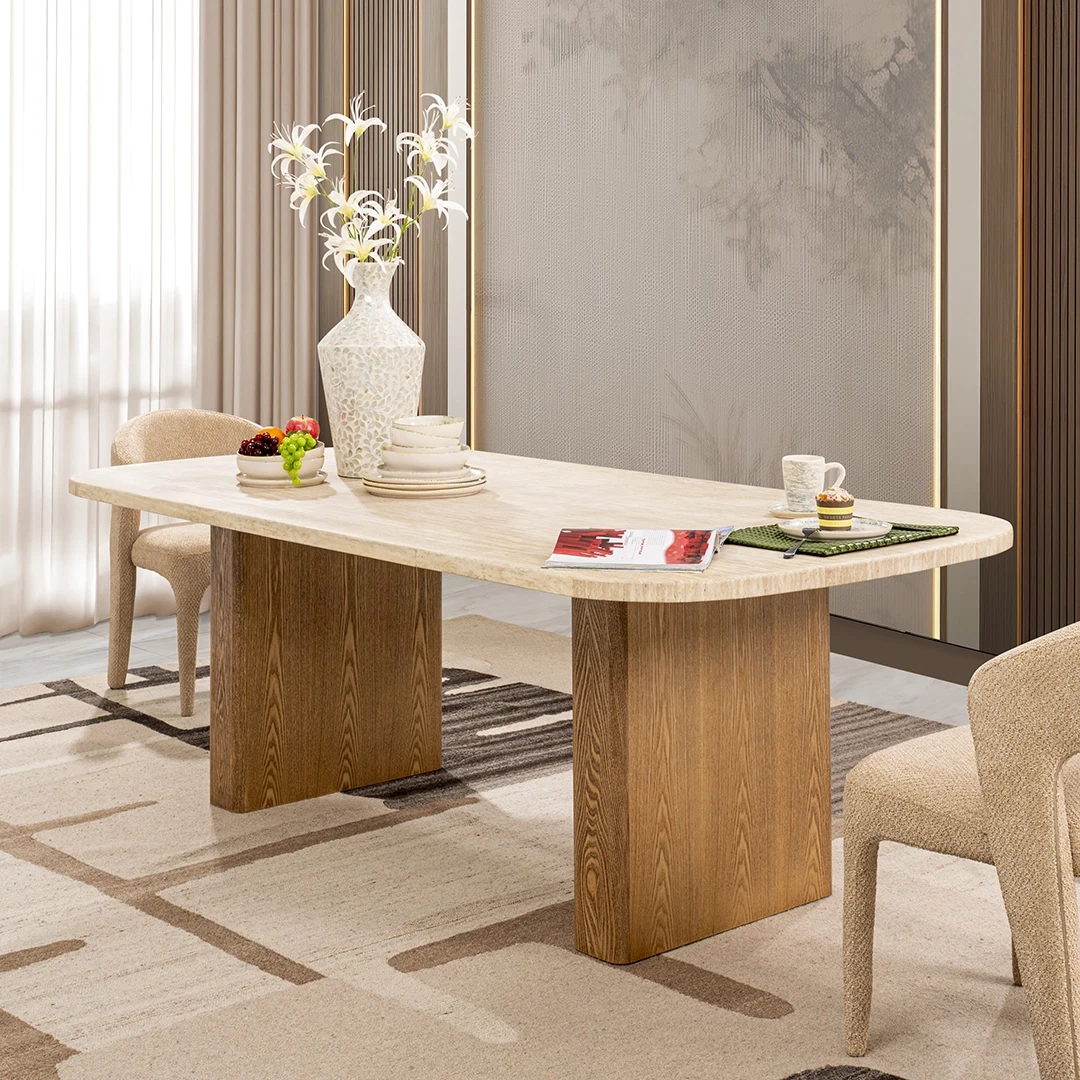NEVAEH DINING TABLE - BEIGE AND BROWN