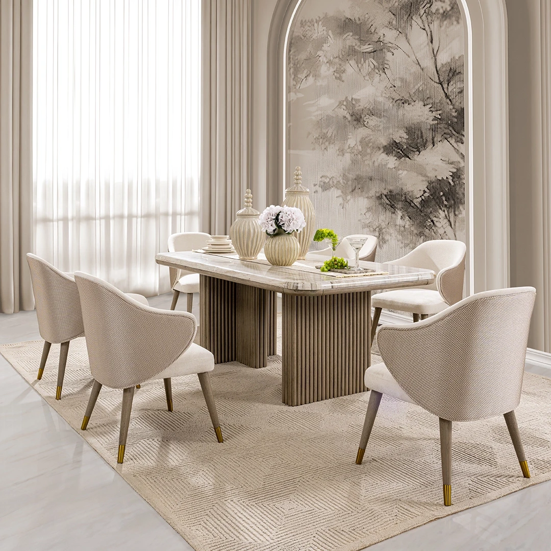 DINING TABLE SET 6 CHAIRS - GREY