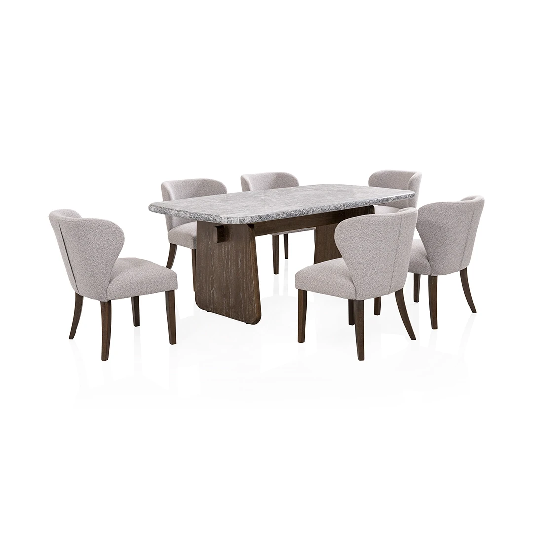 VENKOR DINING TABLE SET 6 CHAIRS - BROWN