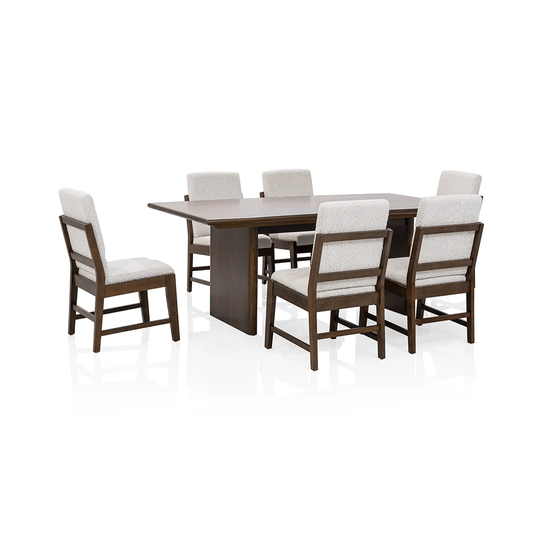 WOOLYLAN DINING TABLE SET 6 CHAIRS - BROWN