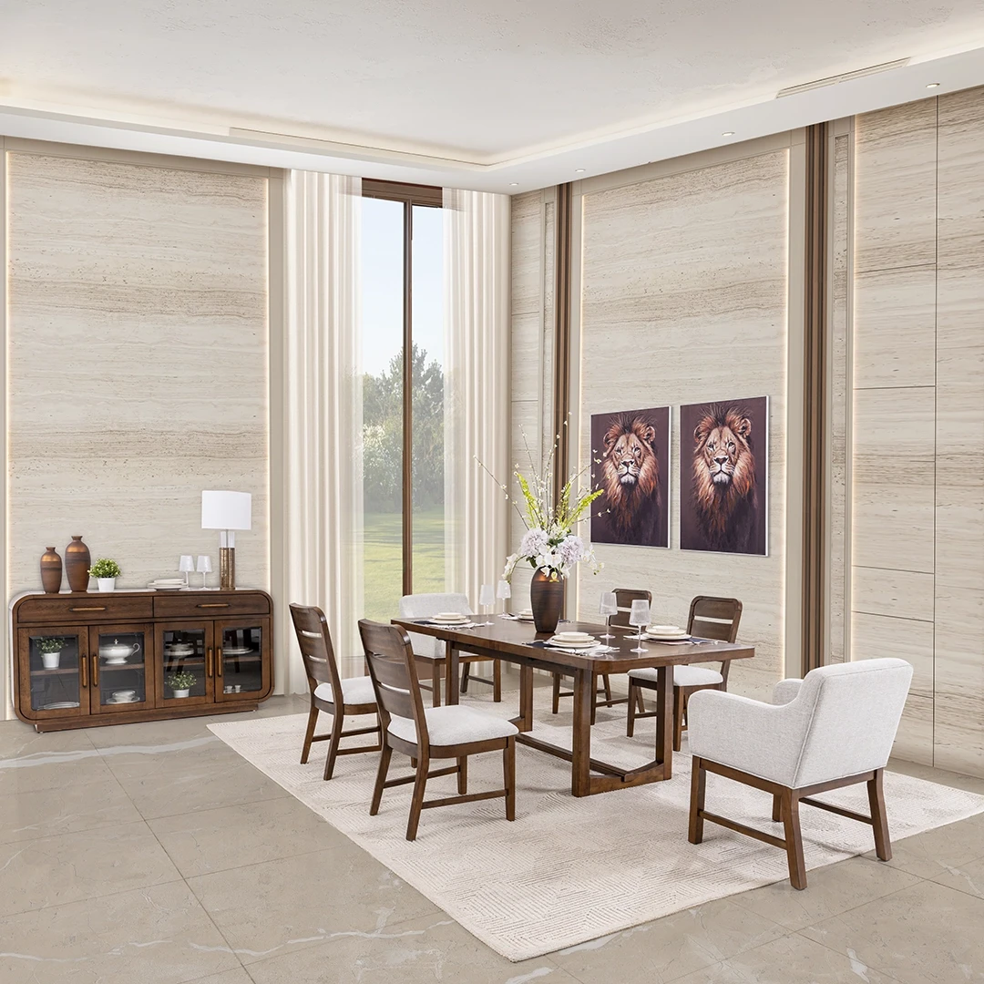 LAGUONA WOODEN DINING TABLE SET 4 CHAIRS + 2 CHAIRS WITH ARMS + SIDBOARD BROWN