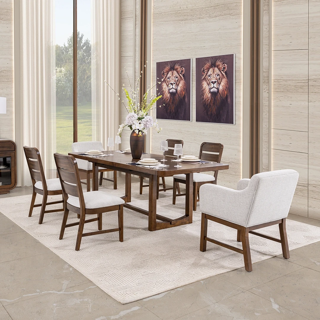 LAGUONA DINING TABLE SET 6 CHAIRS - BROWN