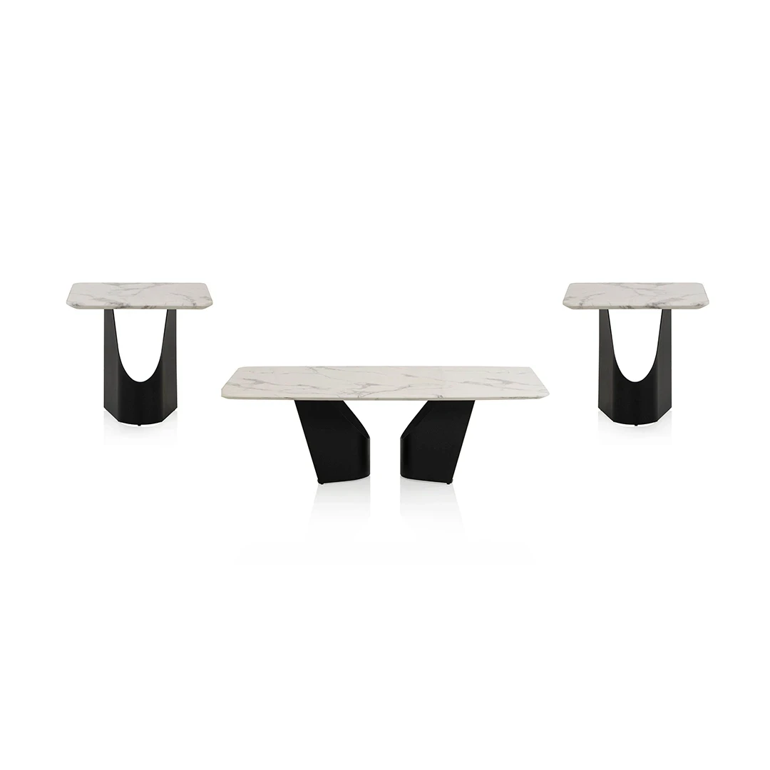 RADCY MARBLE COFFEE TABLE SET WHITE