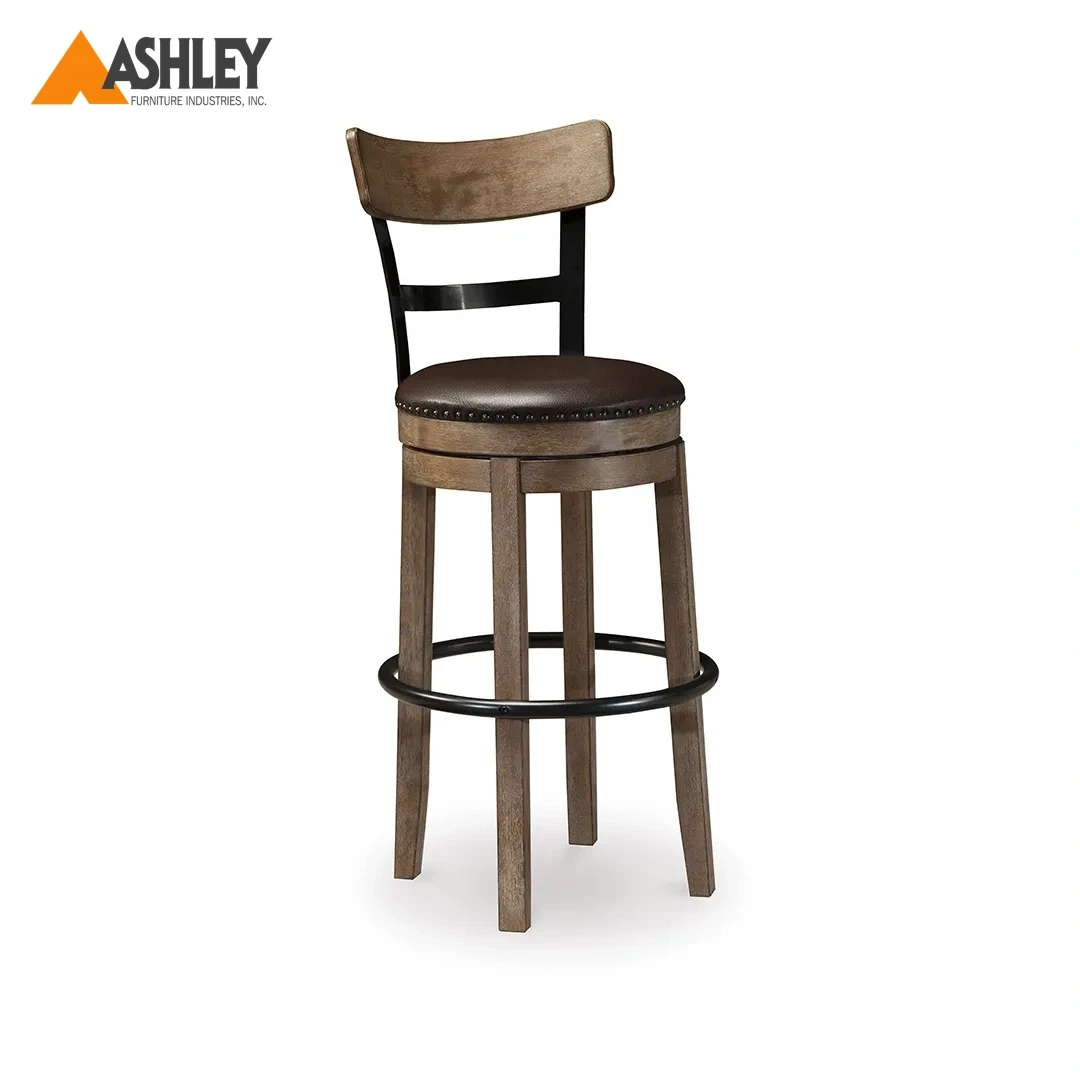 PINNADEL HIGH STOOL SWIVEL MADE FROM WOOD,LEATHER