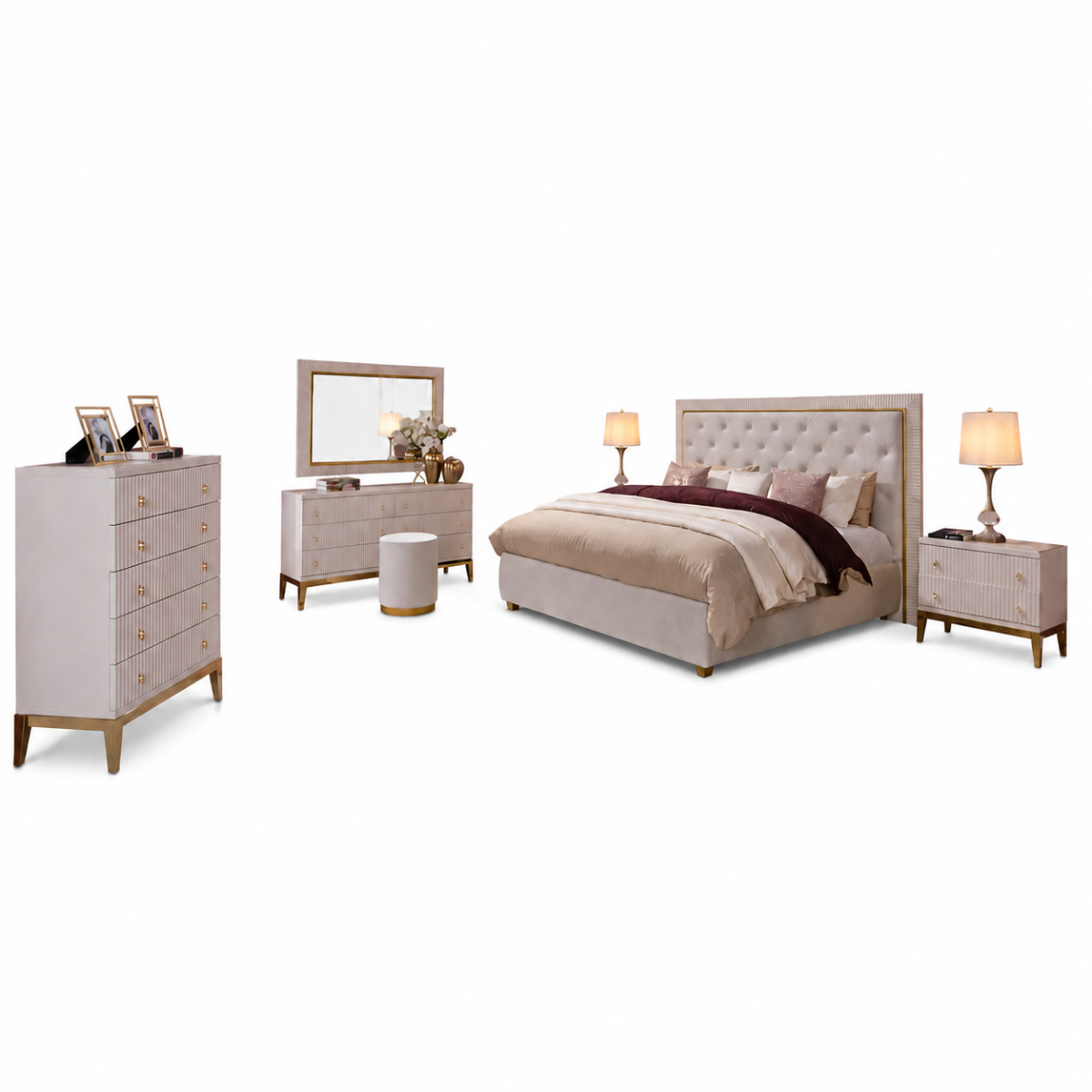 EVEREST WOODEN BEDROOM SET WITHOUT WARDROBE KING SIZE BEIGE (193*203 CM)
