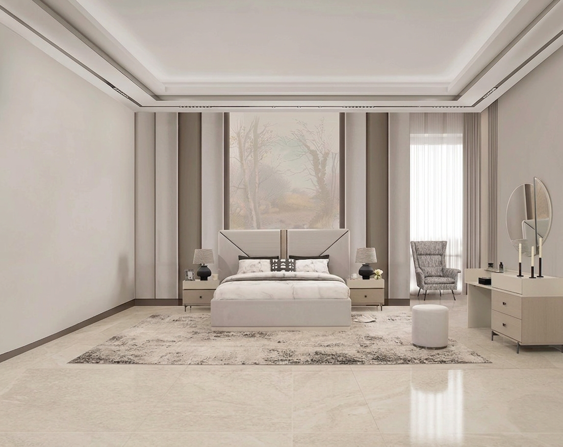 طقم غرفة نوم مورالي بدون خزانة ملابس بحجم كينج (180*200 سم) لون رمادي